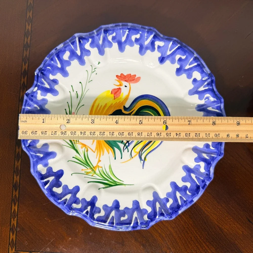Vintage Zanolli Italy Hand Painted Rooster Majolica Plates Set of 2 Tuscan Decor
